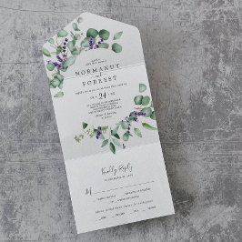 Rustic Lavender en Eucalyptus Wedding All In One Uitnodiging