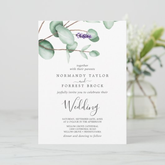 Rustic Lavender en Eucalyptus Wedding Kaart (Staand voorkant)
