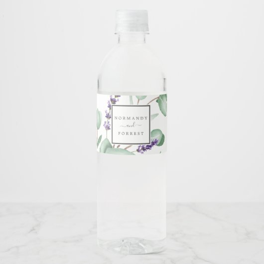 Rustic Lavender en Eucalyptus Wedding Waterfles Etiket (Voorkant)