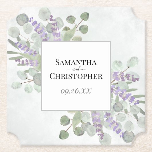 Rustic Lavender & Eucalyptus Elegant Wedding Kartonnen Onderzetters (Voorkant)