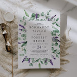 Rustic Lavender & Eucalyptus Floral Lijst Wedding Kaart<br><div class="desc">Deze roestachtige lavendel en eucalyptus floral lijst bruiloft is perfect voor een eenvoudige en elegante buitenbruiloft. Het bloemontwerp is voorzien van waterverf eucalyptusbladeren en groen met sprigs van paarse wilde bloemen.</div>