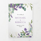 Rustic Lavender Eucalyptus Foto QR Code Weddenscha Drieluik Uitnodiging (Cover)