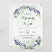 Rustic Lavender Eucalyptus Gold Lijst Wedding Kaart (Voorkant)