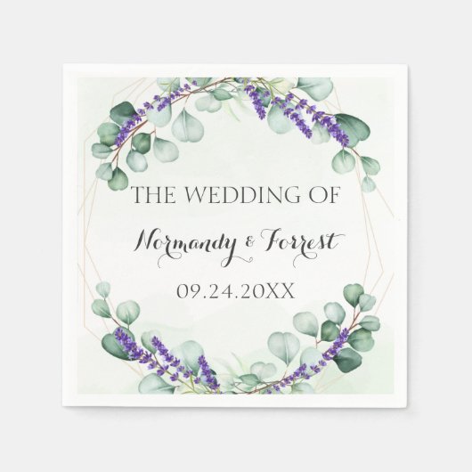 Rustic Lavender Eucalyptus Gold Lijst Wedding Servet (Voorkant)