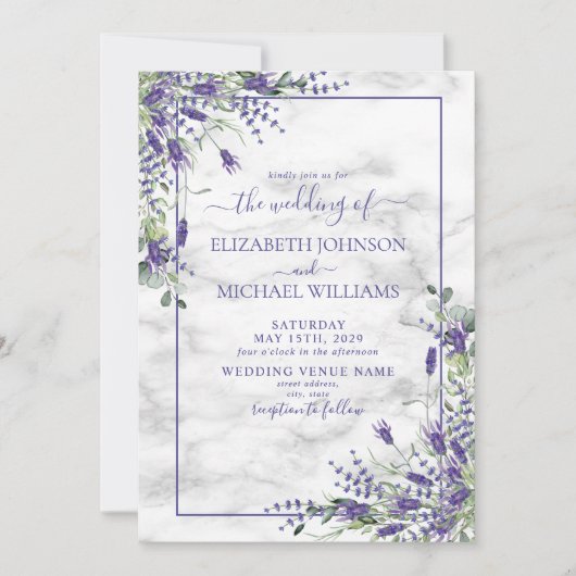 Rustic Lavender Eucalyptus Greenery Foto Weddensch Kaart (Voorkant)