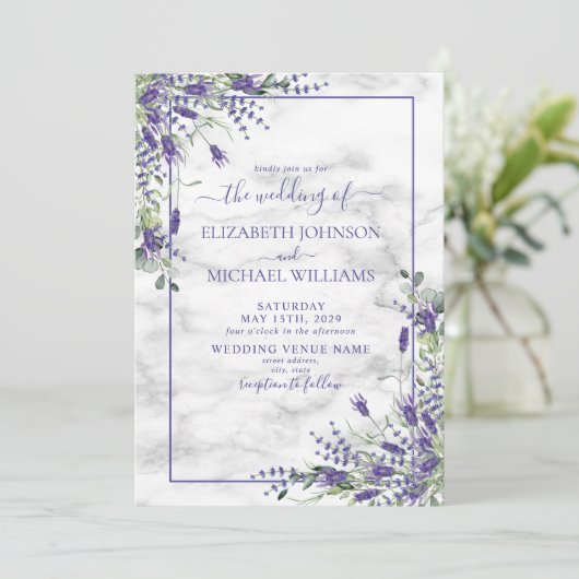 Rustic Lavender Eucalyptus Greenery Foto Weddensch Kaart (Staand voorkant)