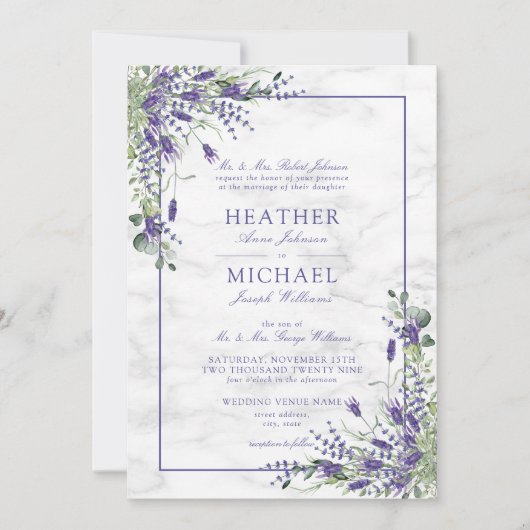 Rustic Lavender Eucalyptus Greenery Wedding Kaart (Voorkant)