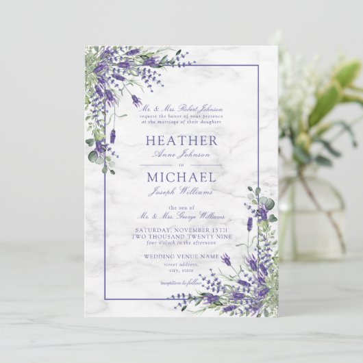 Rustic Lavender Eucalyptus Greenery Wedding Kaart (Staand voorkant)