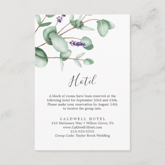 Rustic Lavender & Eucalyptus Hotel Enclosure Kaart (Voorkant)