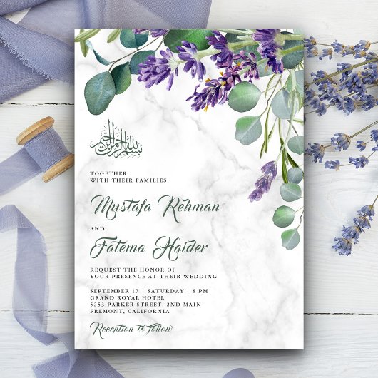 Rustic Lavender Eucalyptus Marble Islamic Wedding Kaart