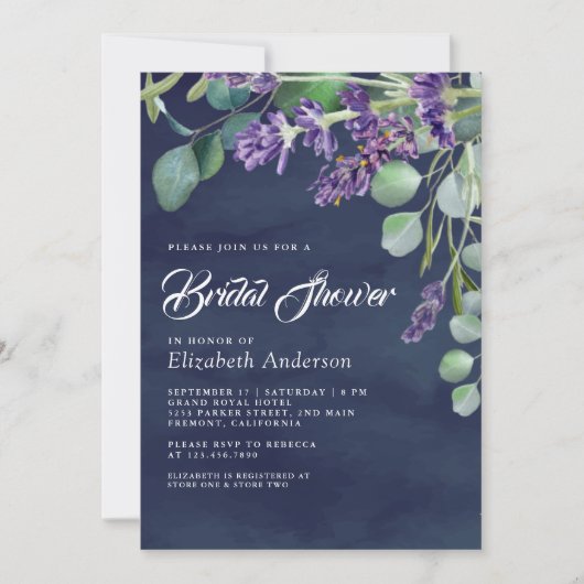 Rustic Lavender Eucalyptus Navy Blue Vrijgezellenf Kaart (Voorkant)