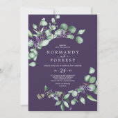 Rustic Lavender & Eucalyptus Paars Casual huwelijk Kaart (Voorkant)