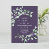 Rustic Lavender & Eucalyptus Paars Casual huwelijk Kaart (Staand voorkant)