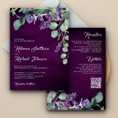 Rustic Lavender Eucalyptus QR Code Paars Weddensch Kaart