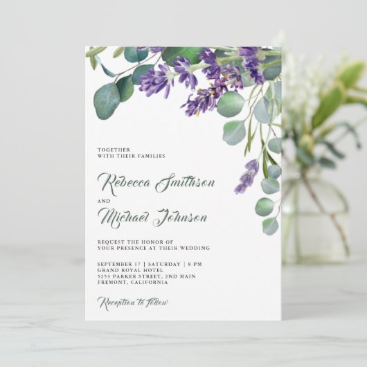 Rustic Lavender Eucalyptus QR Code Weddenschap Kaart (Staand voorkant)
