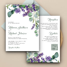 Rustic Lavender Eucalyptus QR Code Weddenschap Kaart