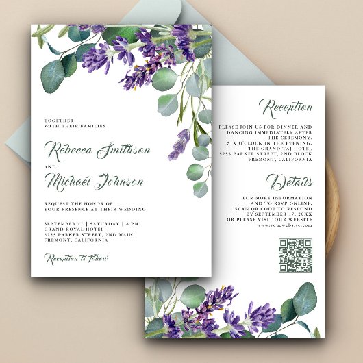 Rustic Lavender Eucalyptus QR Code Weddenschap Kaart