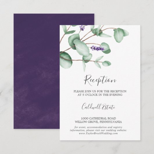 Rustic Lavender & Eucalyptus Receptie Kaart invoeg (Voorkant / Achterkant)
