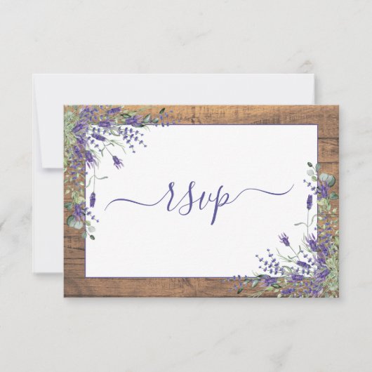 Rustic Lavender Eucalyptus Script Wood RSVP (Voorkant)