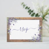 Rustic Lavender Eucalyptus Script Wood RSVP (Staand voorkant)