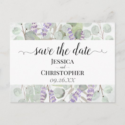 Rustic Lavender & Eucalyptus Wedding Save the Date Aankondigingskaart (Voorkant)