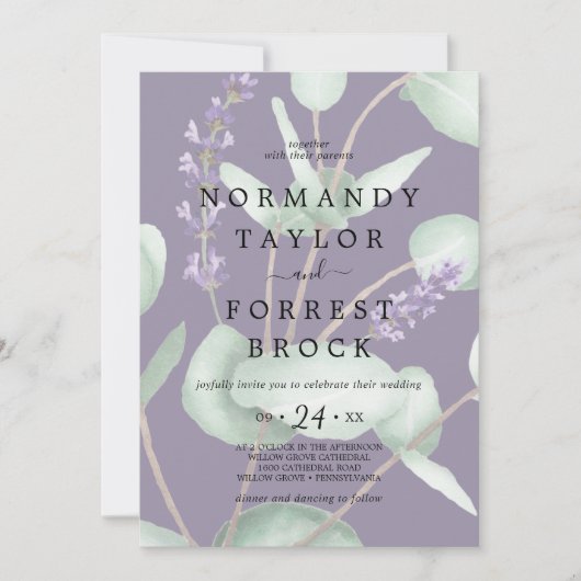 Rustic Lavender Faded Eucalyptus Wedding Kaart (Voorkant)