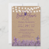 Rustic Lavender Floral Butterfly Kraft Baby shower Kaart (Voorkant)