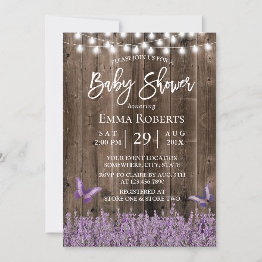 Rustic Lavender Floral Dark Baby shower Kaart (Voorkant)