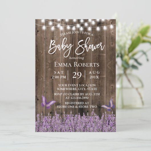 Rustic Lavender Floral Dark Baby shower Kaart (Staand voorkant)