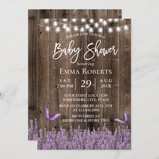 Rustic Lavender Floral Dark Baby shower Kaart (Voorkant / Achterkant)