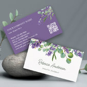 Rustic Lavender Floral Eucalyptus QR Code Visitekaartje