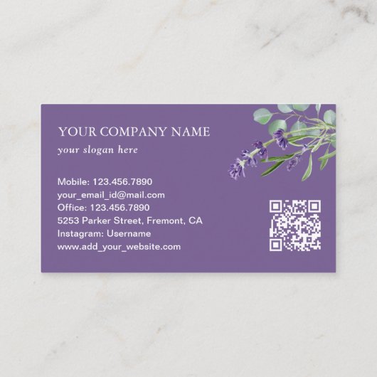 Rustic Lavender Floral Eucalyptus QR Code Visitekaartje (Achterkant)