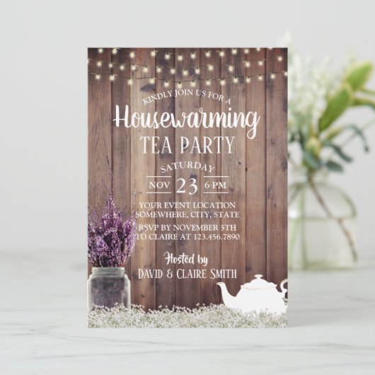 Rustic Lavender Floral Housewarming Tea Kaart (Staand voorkant)