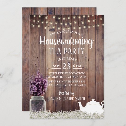 Rustic Lavender Floral Housewarming Tea Kaart (Voorkant / Achterkant)