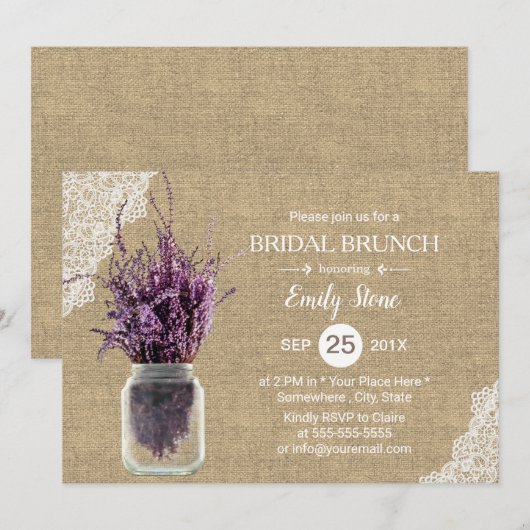 Rustic Lavender Floral Jar Burlap Vrijgezellenfees Kaart (Voorkant / Achterkant)