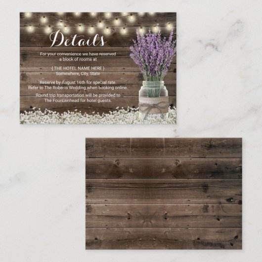 Rustic Lavender Floral Jar Hotel Accommodations Informatiekaartje (Voorkant / Achterkant)