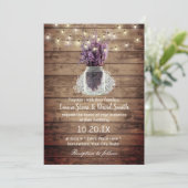 Rustic Lavender Floral Jar String Lights Wedding Kaart (Staand voorkant)