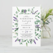 Rustic Lavender Floral Lijst Monogram Rundbruiloft Kaart (Staand voorkant)