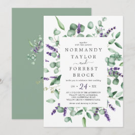 Rustic Lavender Floral Lijst Monogram Rundbruiloft Kaart