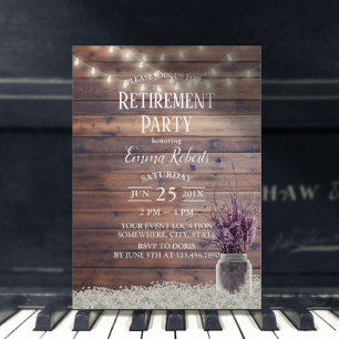 Rustic Lavender Floral Mason Jar Retirement Party Kaart