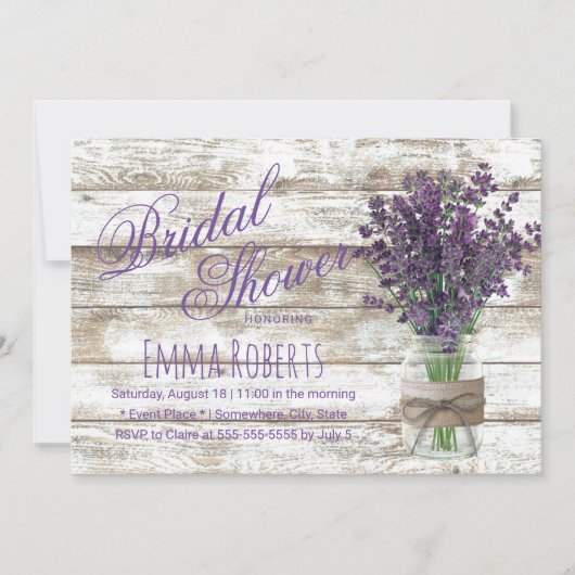 Rustic Lavender Floral Mason Jar Vrijgezellenfeest Kaart (Voorkant)
