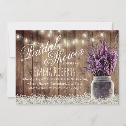 Rustic Lavender Floral Mason Jar Vrijgezellenfeest Kaart (Voorkant)