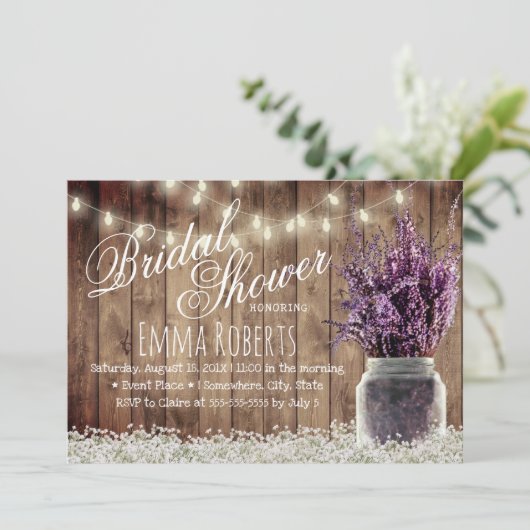 Rustic Lavender Floral Mason Jar Vrijgezellenfeest Kaart (Staand voorkant)