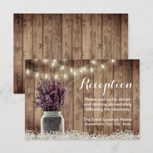 Rustic Lavender Floral Mason Jar Wedding Reception Kaart (Voorkant / Achterkant)