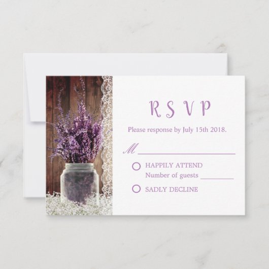 Rustic Lavender Floral Mason Jar Wedding RSVP (Voorkant)