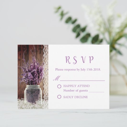 Rustic Lavender Floral Mason Jar Wedding RSVP (Staand voorkant)