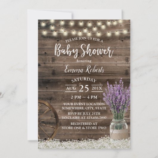 Rustic Lavender Floral String Lights Baby shower Kaart (Voorkant)