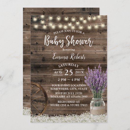 Rustic Lavender Floral String Lights Baby shower Kaart (Voorkant / Achterkant)