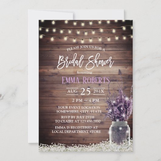 Rustic Lavender Floral String Lights Vrijgezellenf Kaart (Voorkant)