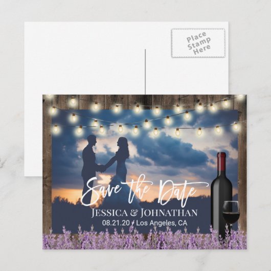 Rustic Lavender Floral Wedding Photo Save the Date Aankondigingskaart (Voorkant / Achterkant)